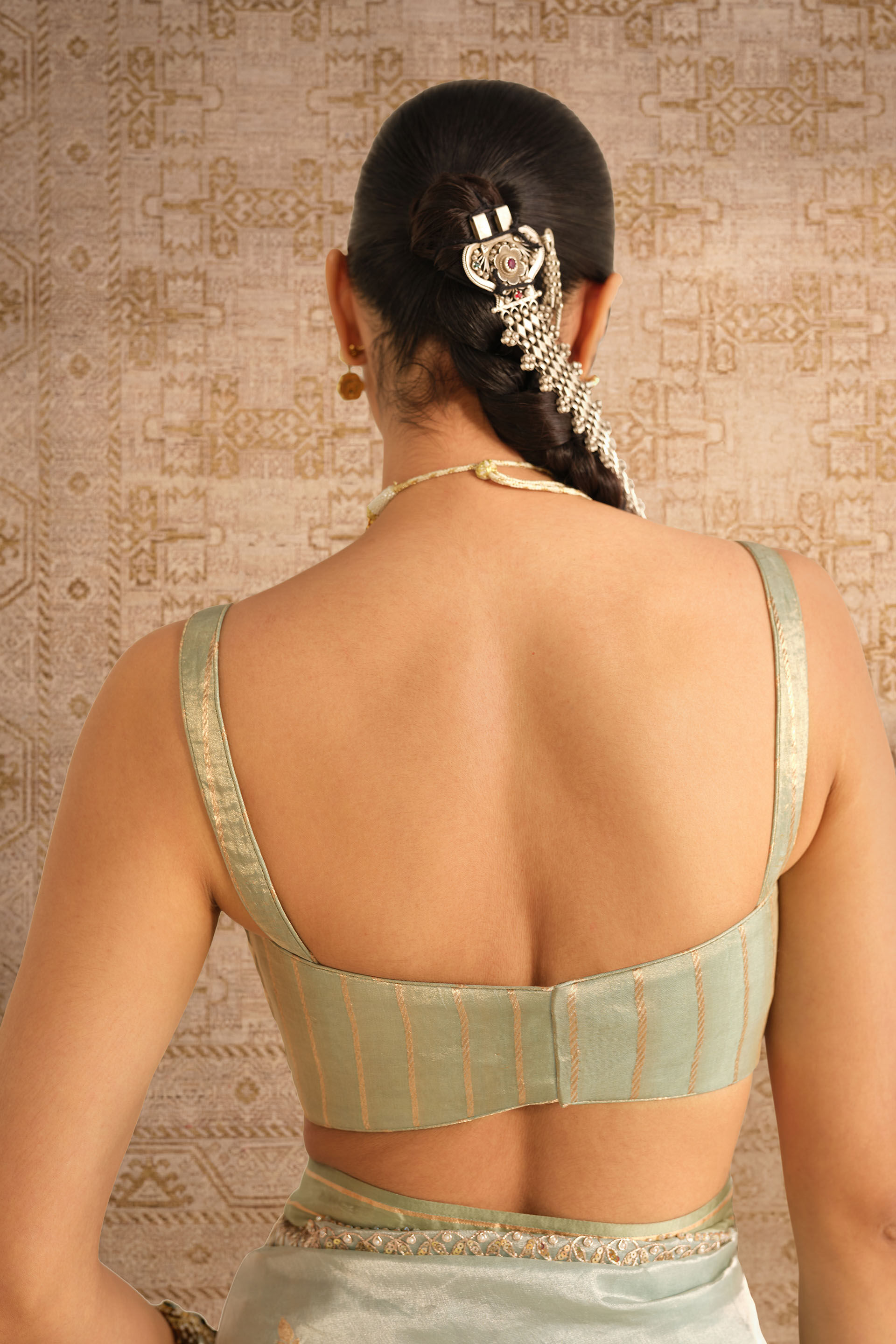 Asvitha Handwoven Benarasi Silk Saree - Sage, Sage Green, image 5